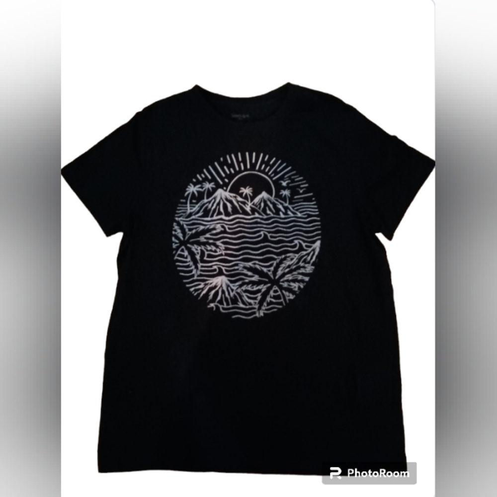 Good Fellow & Co. Palm Tree Tee Shirt Black & Cream men's